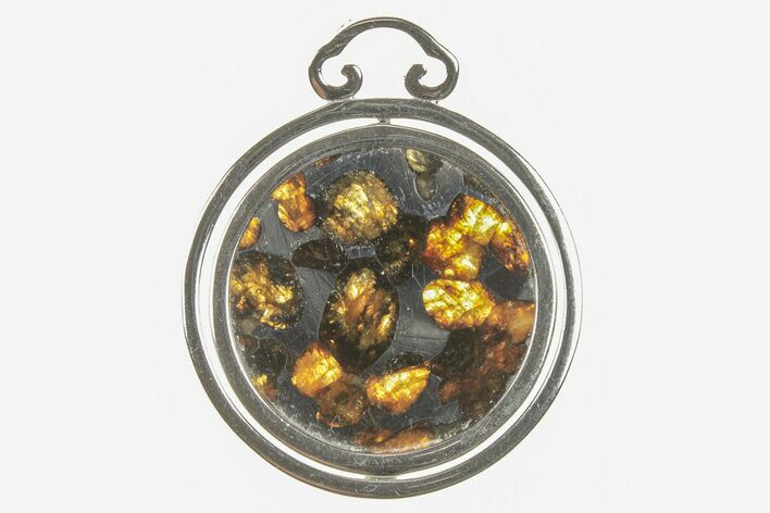 Sericho Pallasite Meteorite Pendant In Rotating Frame #249347